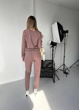 Костюм женский трикотажный однотонный кофта брюки стильный повседневный5 фото