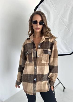 Стильная теплая рубашка в клетку женская 42-46