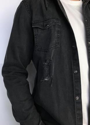 Мужская рубашка чёрная джинсовая пиджак