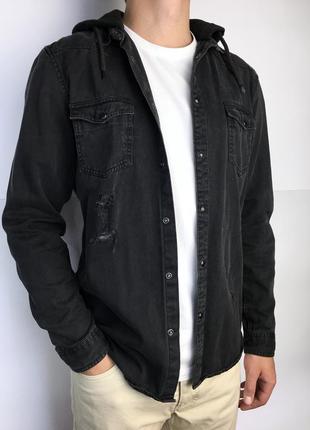 Мужская рубашка чёрная джинсовая пиджак
