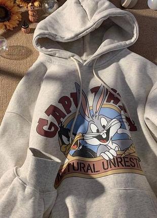 Жіноча тепла кофта-худі з малюнком looney tunes розмір oversize 42-485 фото