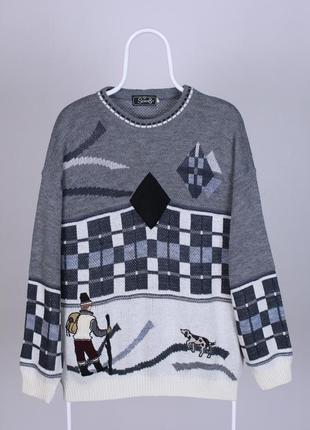 Чоловічий вінтажний светр з великим лого з вовни л хл