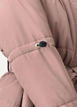 Зимняя удлиненная куртка пальто с поясом водостойкая плащевка, матовая, силикон 2505 фото