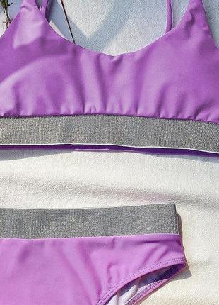 Купальник роздільний із блискучими вставками фіолетовий8 фото