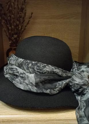 🧡 гарна вовняна чорна шляпа капелюх з широкими полями
