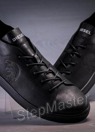 Кеды кроссовки мужские кожаные diesel pirate black6 фото