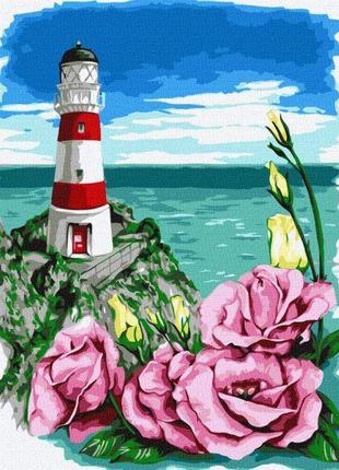 Картина по номерам идейка маяк с эустомами ©анна кулик 30х40см kho5072 набор для росписи по цифрам