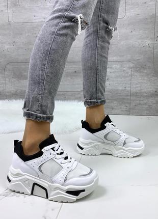 Стильні кросівки білого кольору екокожа+текстиль