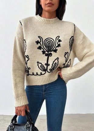 Стильний жіночий светр у стилі zara з малюнком якісний