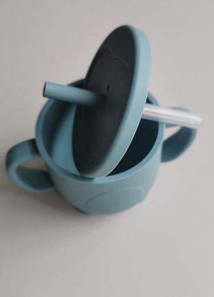 Поильник детский с трубочкой силиконовый smoky blue