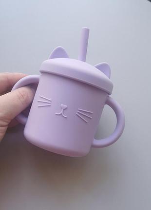 Поильник котик детский с трубочкой силиконовый