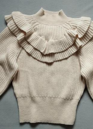 Мегакрутой фирменный молочный свитер под горло с воланами h&m8 фото