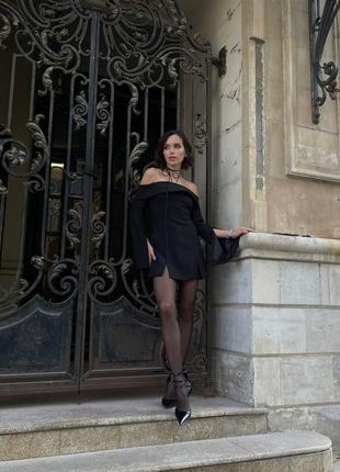 Елегантна та вишукана, ніжна сукня костюм з широкими рукавами і відкритими плечима 42-44,44-46 чорни7 фото