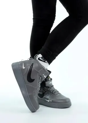 Черевики nike air force high gray жіночі чоловічі ❄️ теплі зимові черевики чоботи fur хутро ☔️🌧4 фото