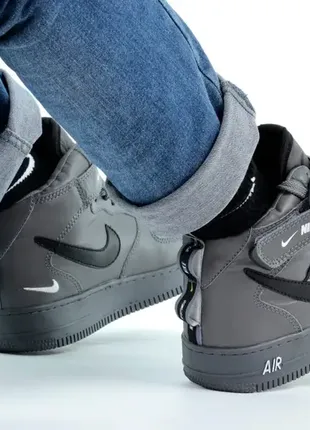 Черевики nike air force high gray жіночі чоловічі ❄️ теплі зимові черевики чоботи fur хутро ☔️🌧9 фото