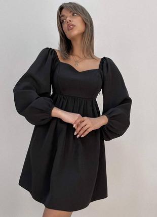 Платье свободного кроя однонтонное на длинный рукав качественная стильная трендовая черная