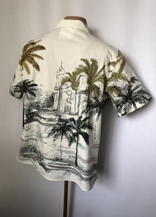 Пейзажная гавайка «город с пальмами» на белом фоне хлопок3 фото