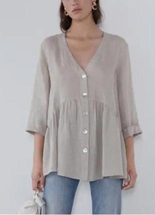Zara крута льняна блуза вільного крою з  cos mango arket стиль