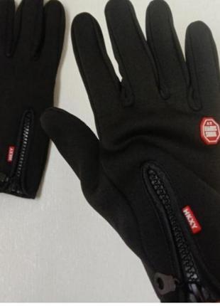Молодежные спортивные черные сенсорные водонепроницаемые перчатки пальчата перчатки варежки1 фото