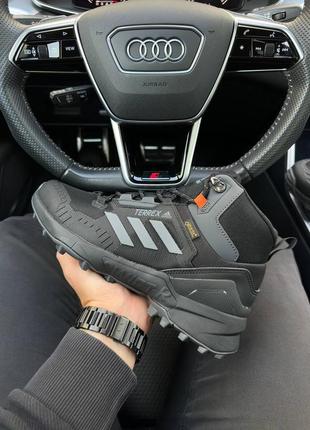 ❄️зимові чоловічі кросівки adidas terrrex swift r gore tex fur black grey reflective ❄️