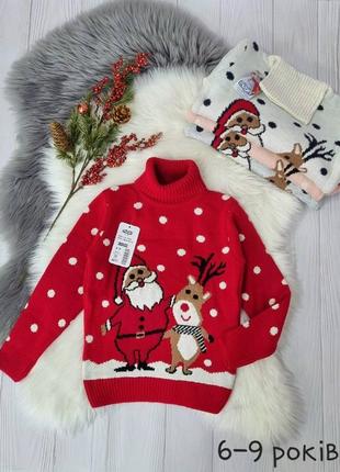Новогодний свитер, кофта на новый год, рождество санта с оленем для девочки2 фото