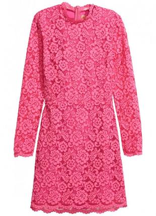 Платье кружевное на подкладке для женщины h&m 0563814-001 34(xs) розовый