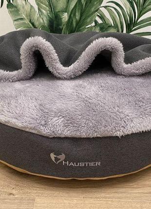 Лежак для собак та котів lounge gray з капюшоном s - діаметр 60см5 фото