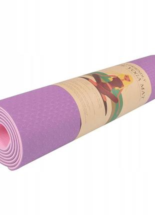 Килимок (мат) для йоги та фітнесу springos tpe 6 мм yg0015 purple/pink poland6 фото