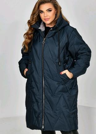 Зимняя 🩶❄️ куртка 60 58 56 54 батал размеры р женская пуховик пальто плащ зима теплая длинная капюшон молния плащевка9 фото