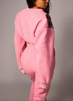 Стильный теплый спортивный костюм на флисе с принтом леопарда🔥7 фото