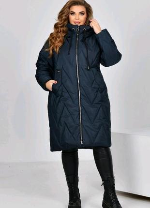 Зимняя 🔵❄️ куртка 60 58 56 54 батал размеры р женская пуховик пальто плащ зима теплая длинная капюшон р молния плащевка2 фото
