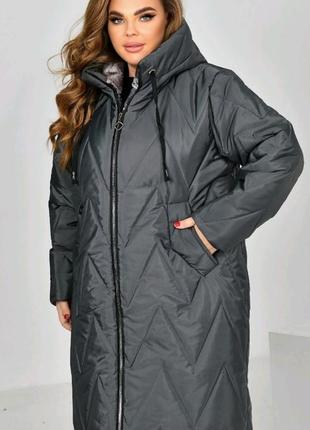 Зимняя 🔵❄️ куртка 60 58 56 54 батал размеры р женская пуховик пальто плащ зима теплая длинная капюшон р молния плащевка9 фото