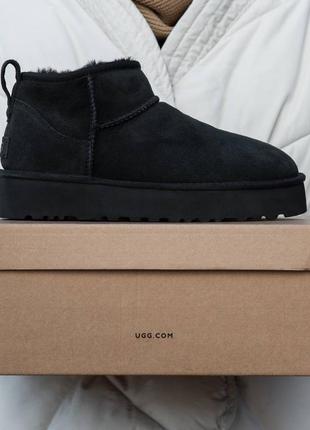 Жіночі уггі ugg ultra mini neo black ультра міні чорного кольору платформа