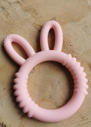 Детский грызунок прорезыватель зайка силиконовый розовый2 фото