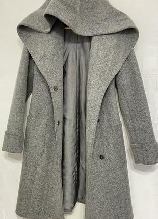 Пальто зимове з поясом вовна + подарунок ідеал з капюшоном