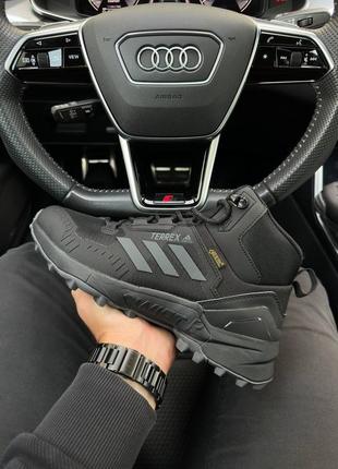 Зимние мужские кроссовки adidas terrrex swift r gore tex fur black grey