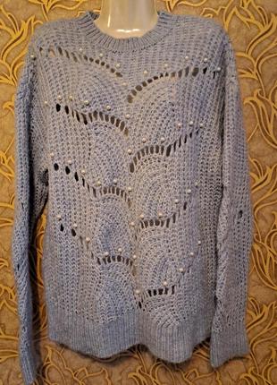 (1231)чудесный вязаный ажурный свитер reserved  с бусинами/размер  м1 фото