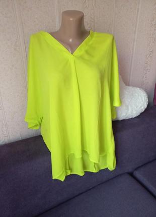 Яркая лимонная желтая кислотная блуза на лето пляжная  батал сорочка1 фото