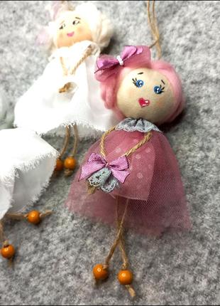 Лялечка текстильна декоративна інтер'єрна підвіска рожева2 фото