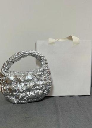 Металлизированная сумочка в стиле cos, серебряная сумочка хобо2 фото