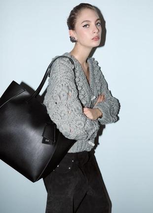 Чорна сумка-шопер жіноча zara new1 фото