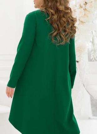 Платье женское средней длины миди, а-силуэта, с украшением, батал, однотонное, зеленое4 фото