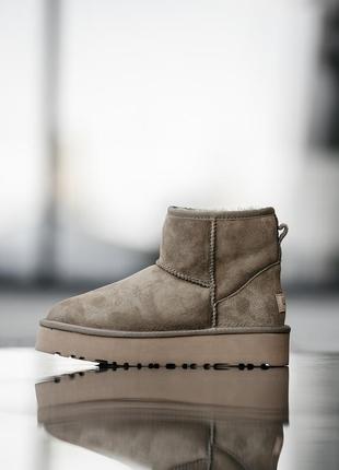 Женские замшевые угги мини, ugg ultra mini platform 3.5 см. коричневые, овчина. премиум.9 фото