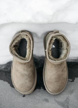 Женские замшевые угги мини, ugg ultra mini platform 3.5 см. коричневые, овчина. премиум.10 фото