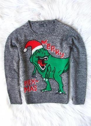 Вязаная кофта свитер джемпер дино динозавр санта t-rex новогодний новый год рождественский christmas1 фото