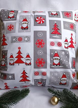 Новорічна наволочка 35*35 з сантами з бавовни