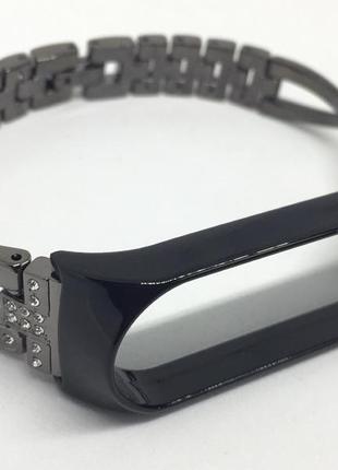 Металевий ремінець mi band 5 mi band 6 black зі стразами