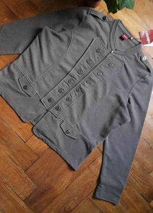 Брендовый трикотажный пиджак/жакет милитари хаки, 46(3xl).