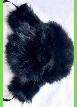 Большая меховая пушистая черная шапка - ушанка шапка авиатор 55-56см