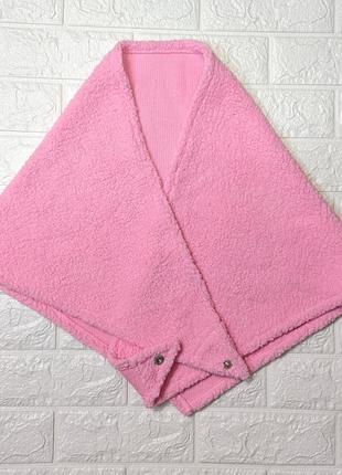 Теплый зимний платочок мех тедди розовый3 фото